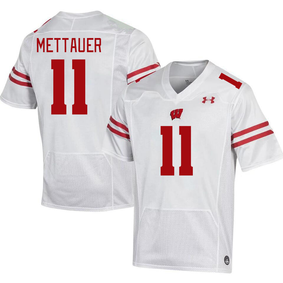 Men #11 Mabrey Mettauer Wisconsin Badgers College Football Jerseys Stitched-White